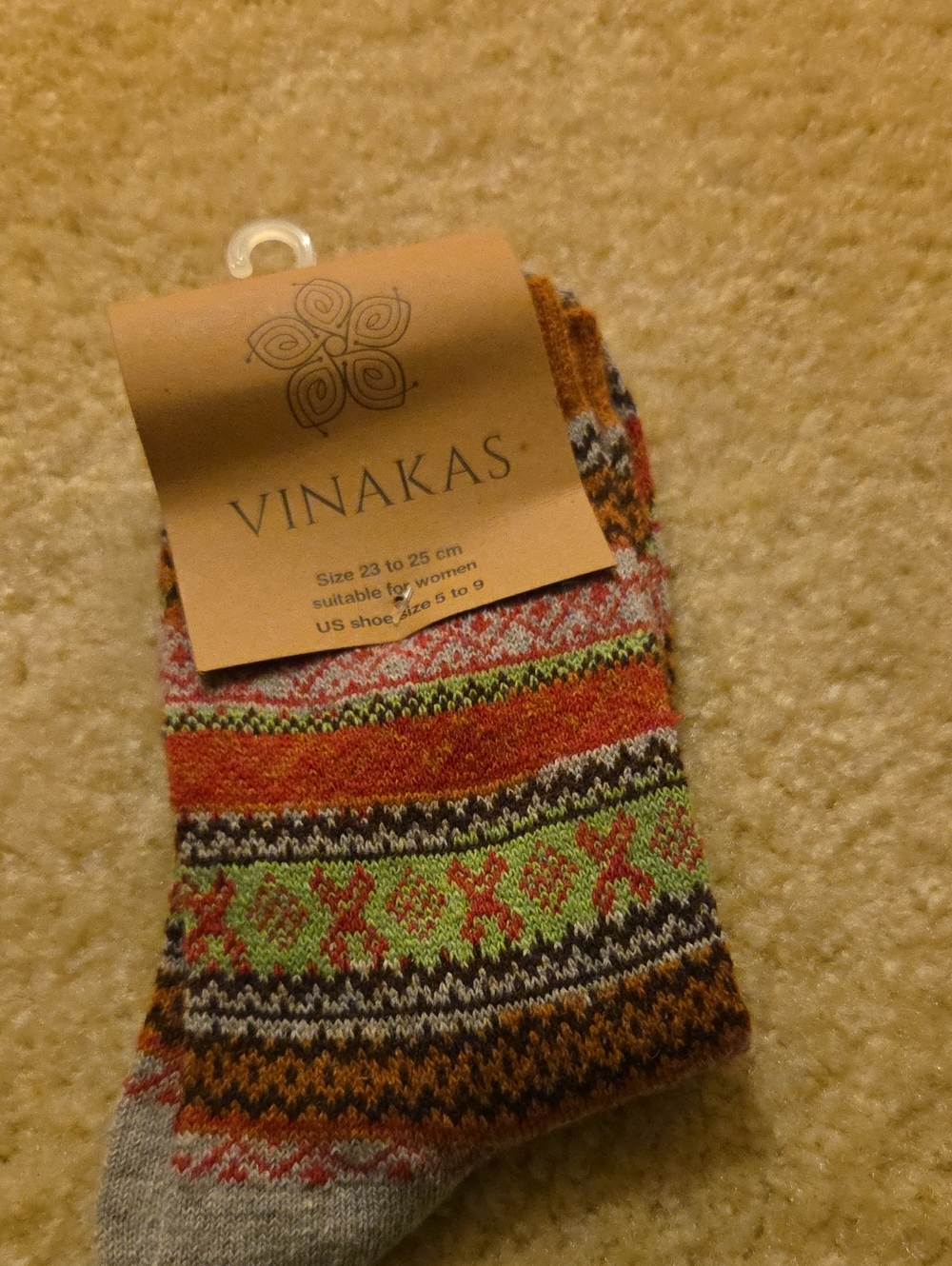 Multicolor Fair Isle Crew Socks — Green & Orange Pattern